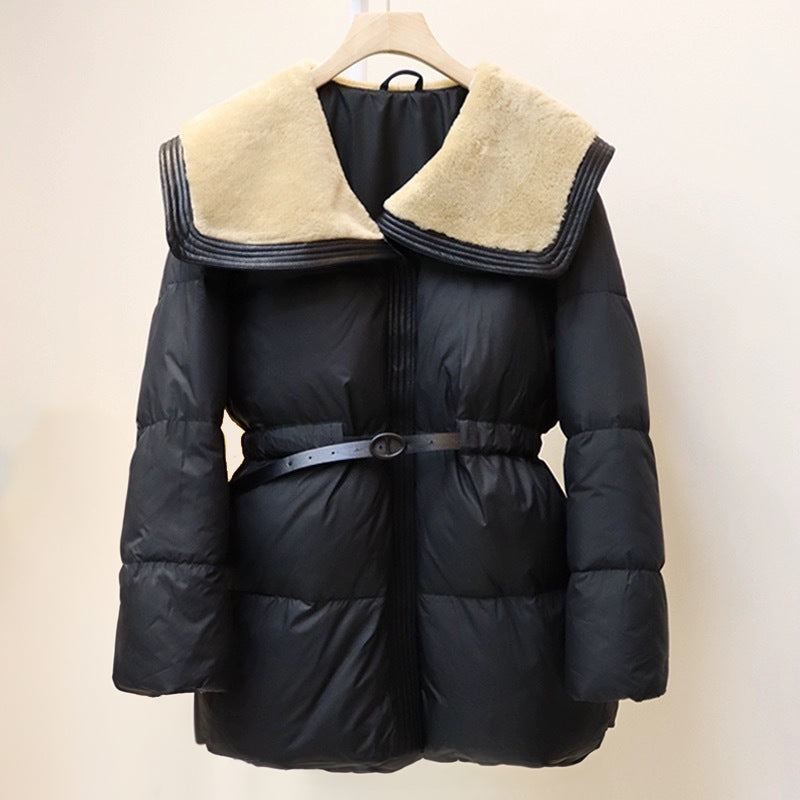 Doudoune Biella Sofia Amoretti Avec Col Oversize Velours Et Ceinture Cintrée Pour Femmes