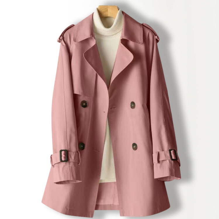Trench Coat Chic Sofia Amoretti En Polyester Léger Avec Revers Et Manches Longues Disponible En Khaki Et Rose Doux
