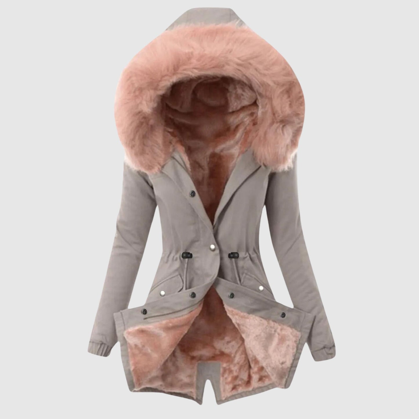 Parka Cosy Chic Sofia Amoretti Avec Capuche Fermeture Éclair Boutons Pour Un Style Décontracté Confortable