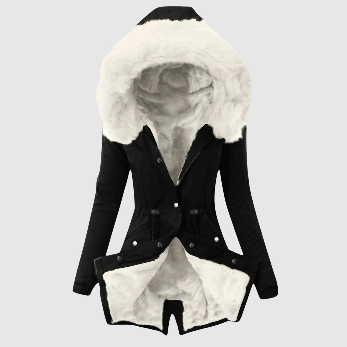 Parka Cosy Chic Sofia Amoretti Avec Capuche Fermeture Éclair Boutons Pour Un Style Décontracté Confortable