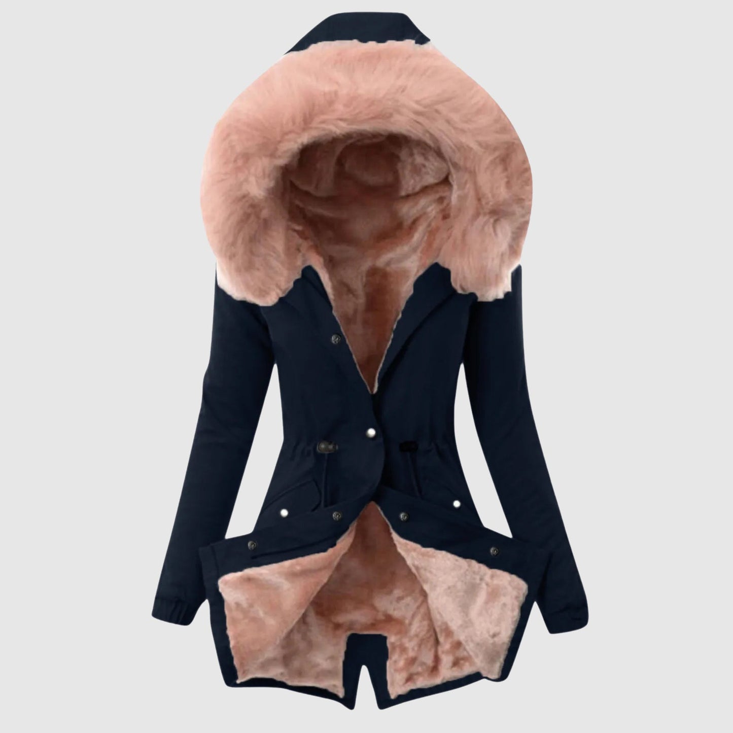 Parka Cosy Chic Sofia Amoretti Avec Capuche Fermeture Éclair Boutons Pour Un Style Décontracté Confortable