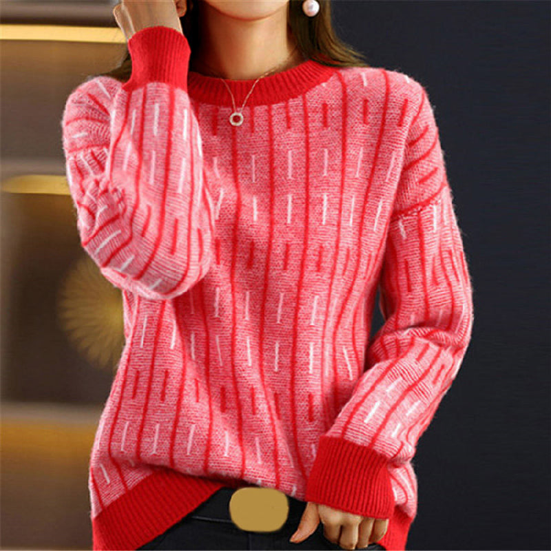 Sofia Amoretti Pull Florence Rétro En Mélange De Laine Léger Et Doux Avec Motifs Géométriques Verticaux
