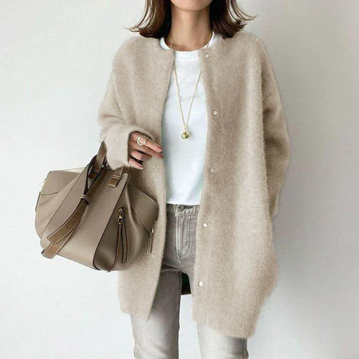 Cardigan Femme En Laine Mélangée Oversize Boutonné Mi Long Pour Automne Hiver Printemps Confort Chaud