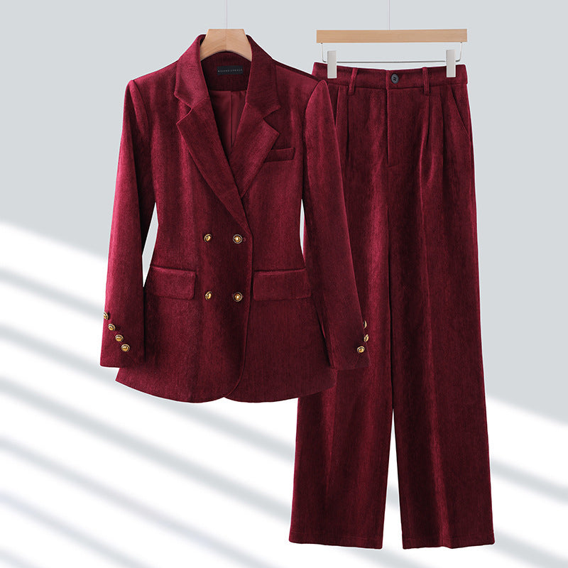 Ensemble Noir Sofia Amoretti Minuit Grâce Blazer Double Boutonnage et Pantalon Large Confortable Élégant
