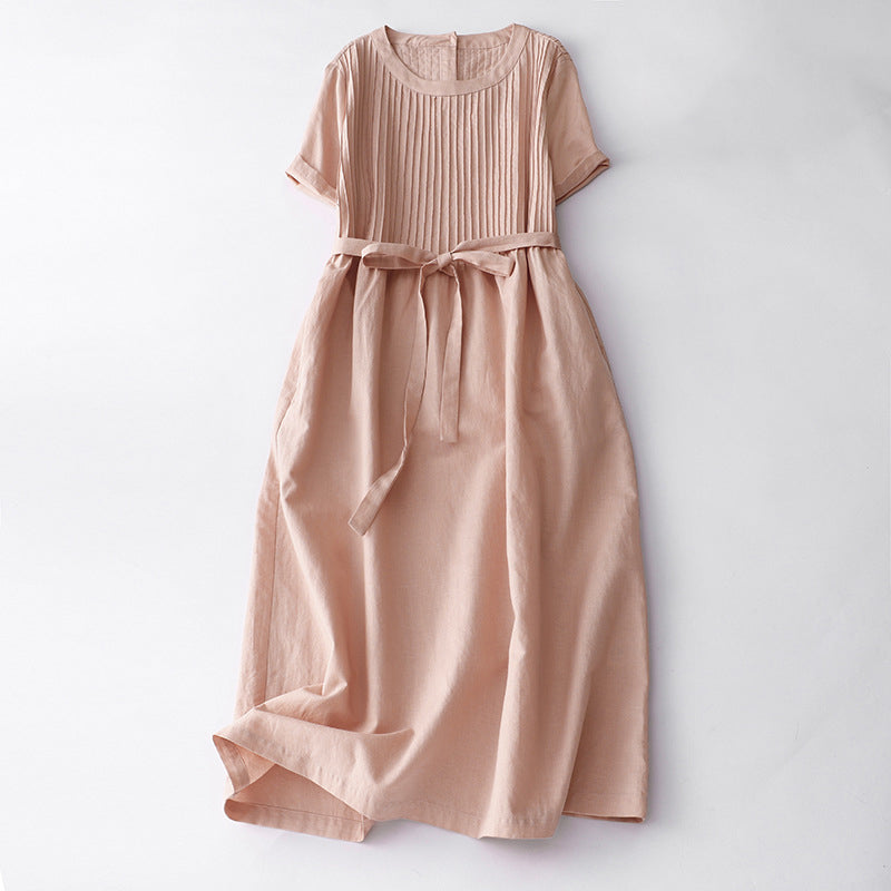 Robe Midi Plissée Rétro Sofia Amoretti Par Amawinc En Coton Lin Confortable Pour Style Quotidien