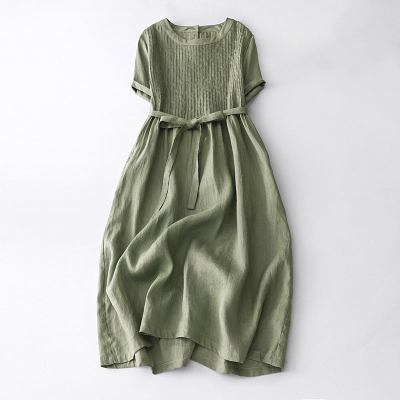 Robe Midi Plissée Rétro Sofia Amoretti Par Amawinc En Coton Lin Confortable Pour Style Quotidien