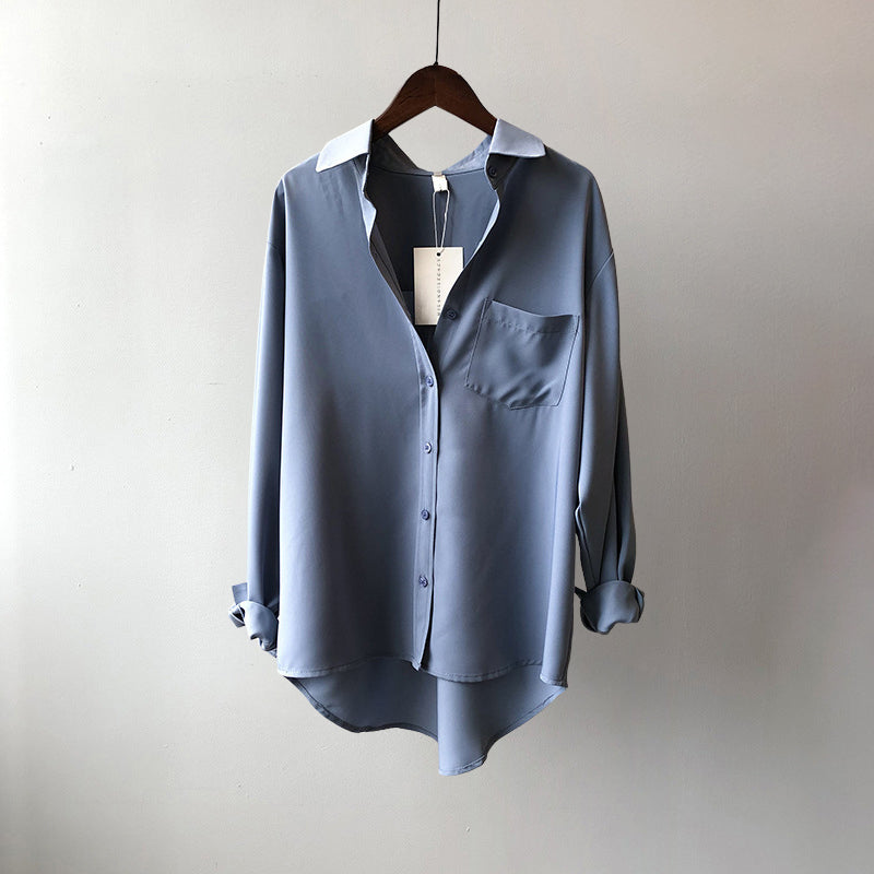 Chemise En Chiffon À Col Polo Manches Longues Couleur Unie Avec Boutons Multiples Sofia Amoretti Serene Grace