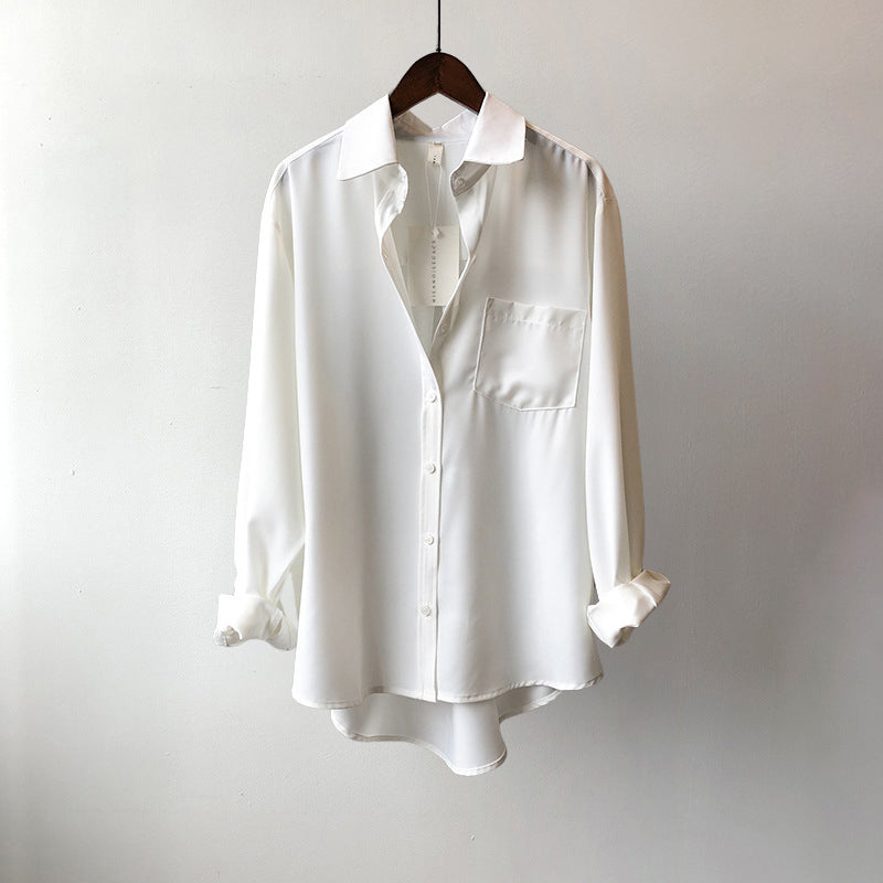 Chemise En Chiffon À Col Polo Manches Longues Couleur Unie Avec Boutons Multiples Sofia Amoretti Serene Grace