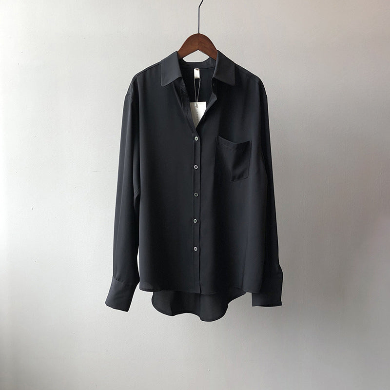 Chemise En Chiffon À Col Polo Manches Longues Couleur Unie Avec Boutons Multiples Sofia Amoretti Serene Grace