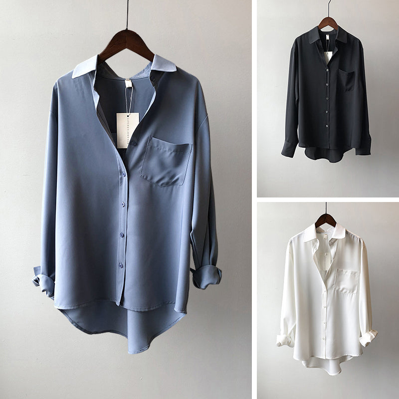 Chemise En Chiffon À Col Polo Manches Longues Couleur Unie Avec Boutons Multiples Sofia Amoretti Serene Grace