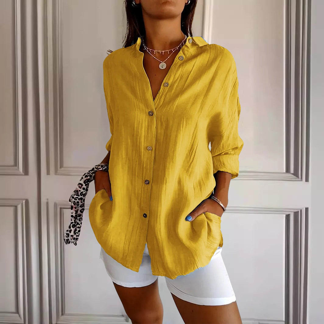 Sofia Amoretti Verona Chemise Plissée En Coton Et Élasthanne, Col À Revers Et Boutonnage Multiple