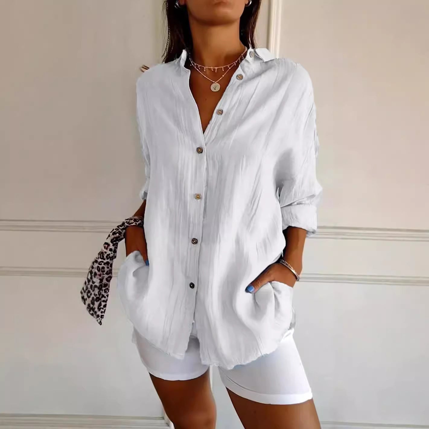 Sofia Amoretti Verona Chemise Plissée En Coton Et Élasthanne, Col À Revers Et Boutonnage Multiple