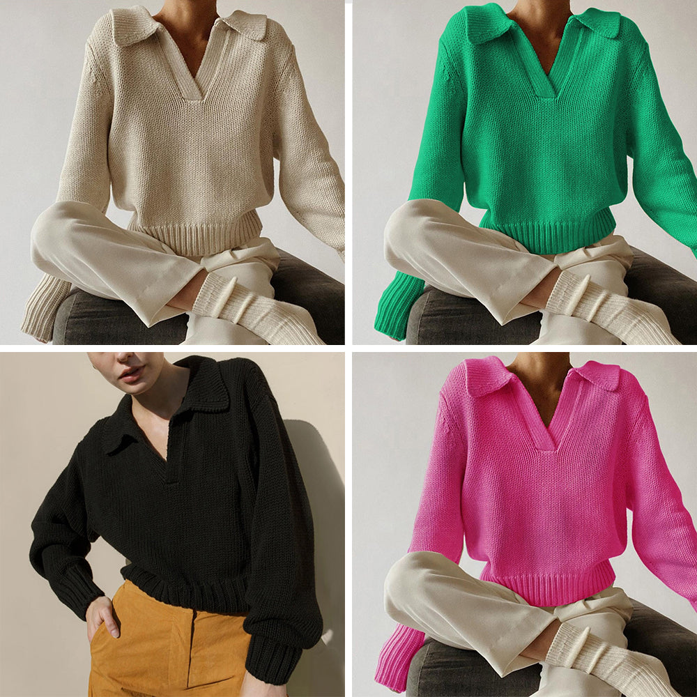 Pull Tricot Ample Avec Col En Revers Sofia Amoretti Allure Design Irrégulier En Coton Élasthanne