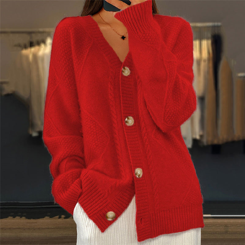Cardigan Tricoté Joselyn Signé Sofia Amoretti Rose Pâle Col En V Boutons Opalescents Et Côtes Délicats