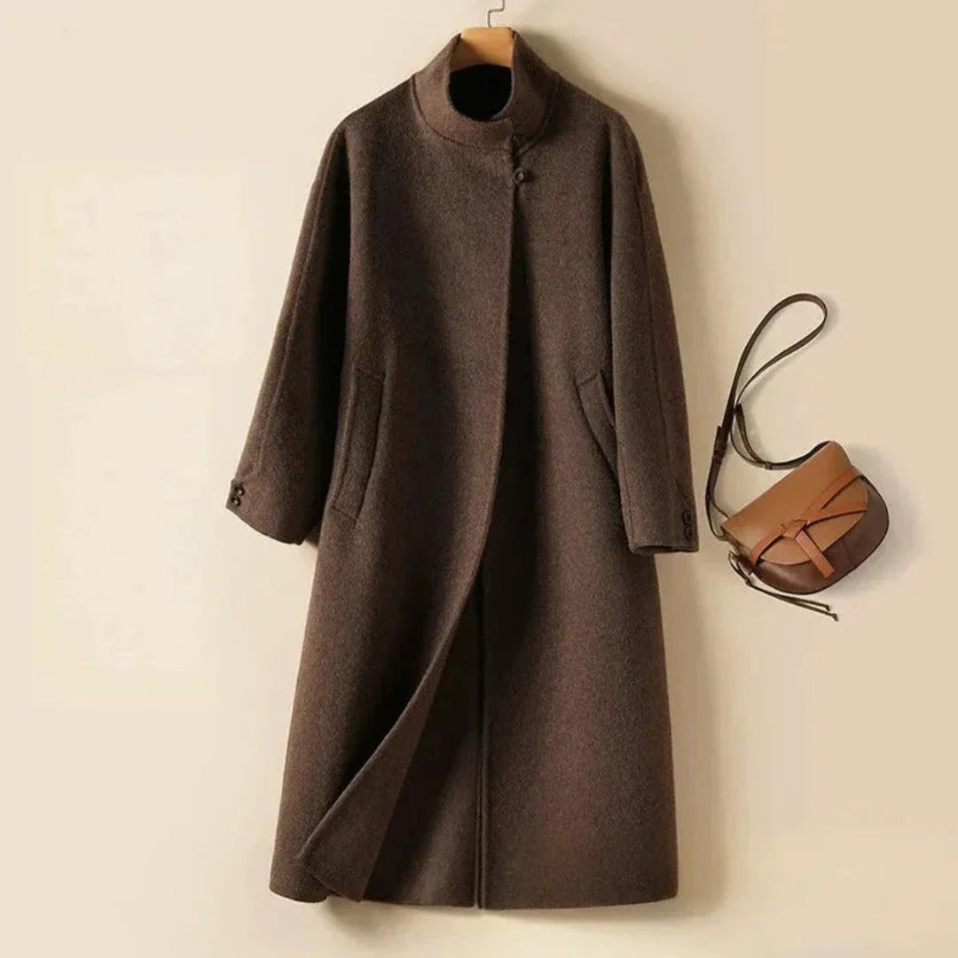 Manteau Longline Sofia En Laine Structurée Premium Sans Col Pour Une Silhouette Épurée