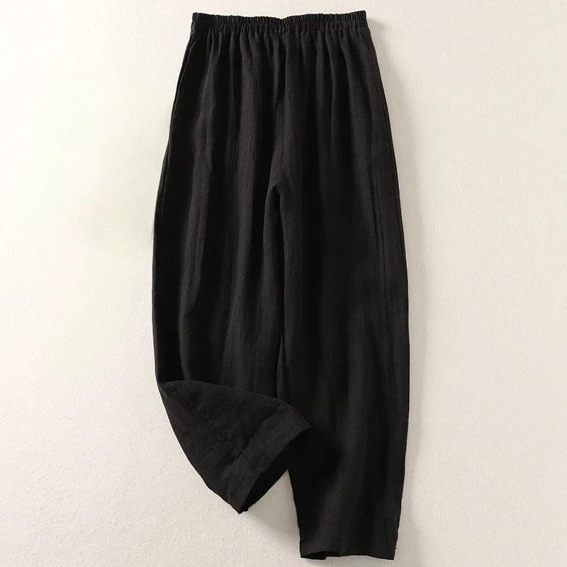 Pantalon Lin Décontracté Taperé Sofia Relax Fit Avec Taille Élastiquée Pour Confort Léger Toute La Journée