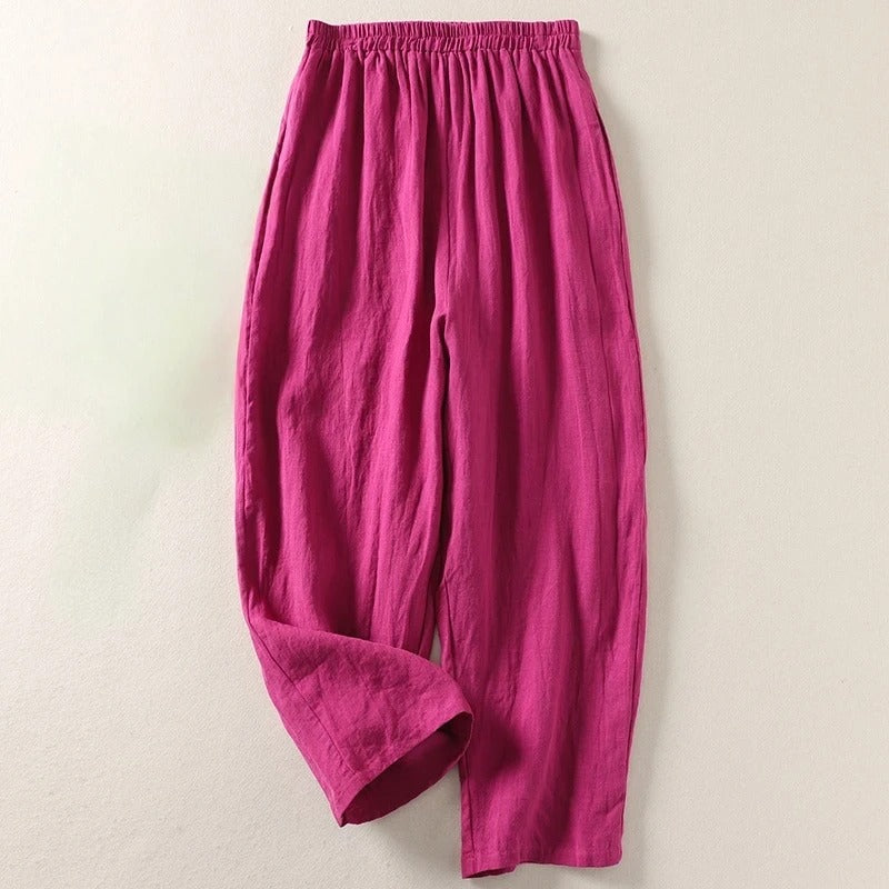 Pantalon Lin Décontracté Taperé Sofia Relax Fit Avec Taille Élastiquée Pour Confort Léger Toute La Journée
