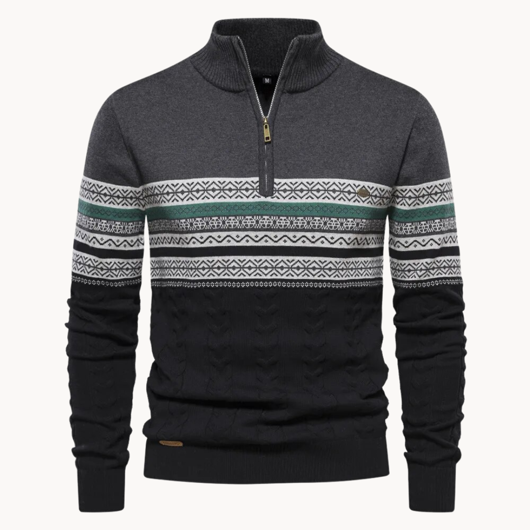 Pull Zip Soho Motif Nordique Inspiré Tricot Confortable Avec Câbles Sur Manches Et Corps