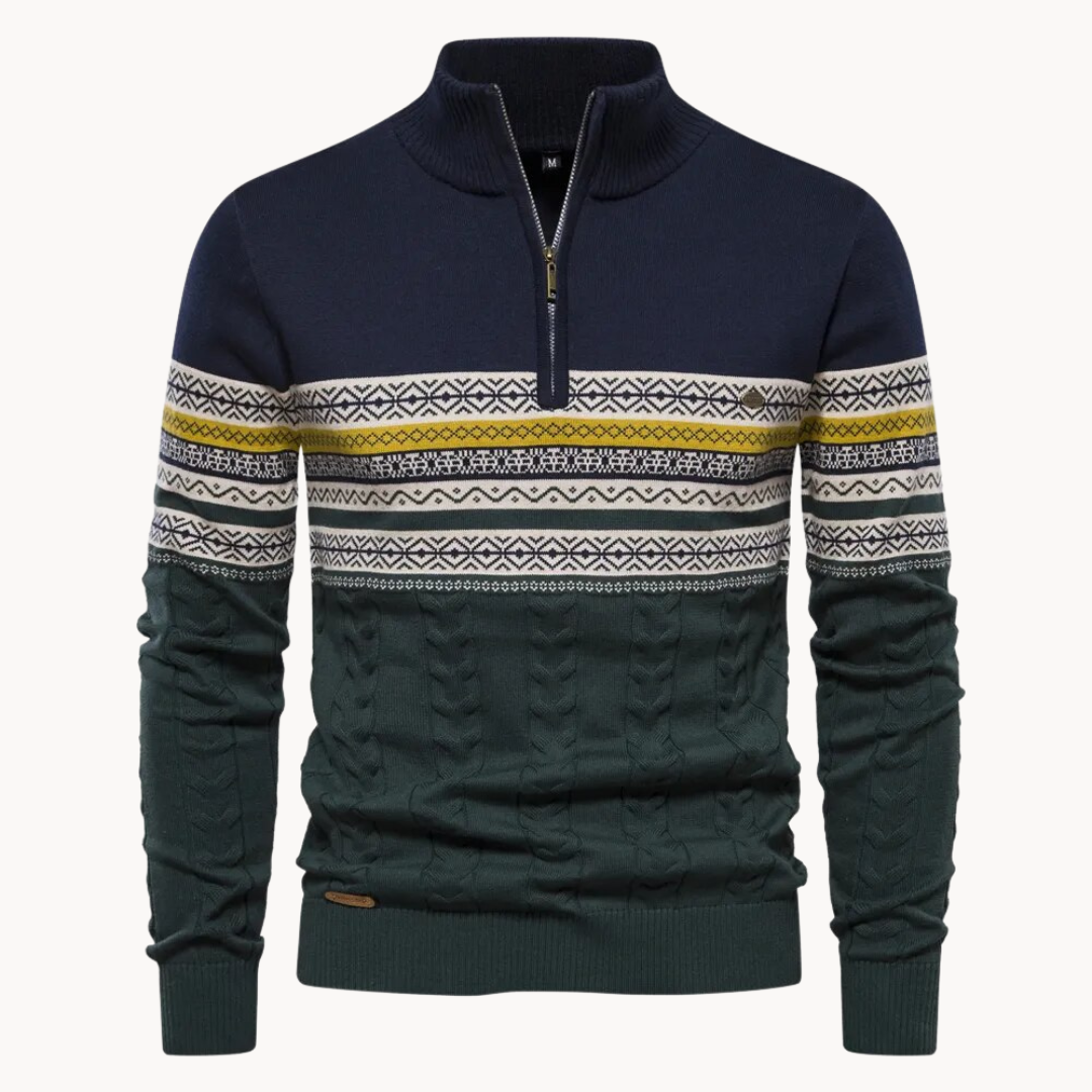 Pull Zip Soho Motif Nordique Inspiré Tricot Confortable Avec Câbles Sur Manches Et Corps