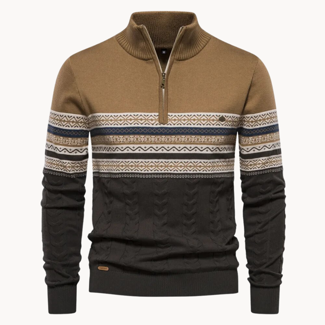 Pull Zip Soho Motif Nordique Inspiré Tricot Confortable Avec Câbles Sur Manches Et Corps