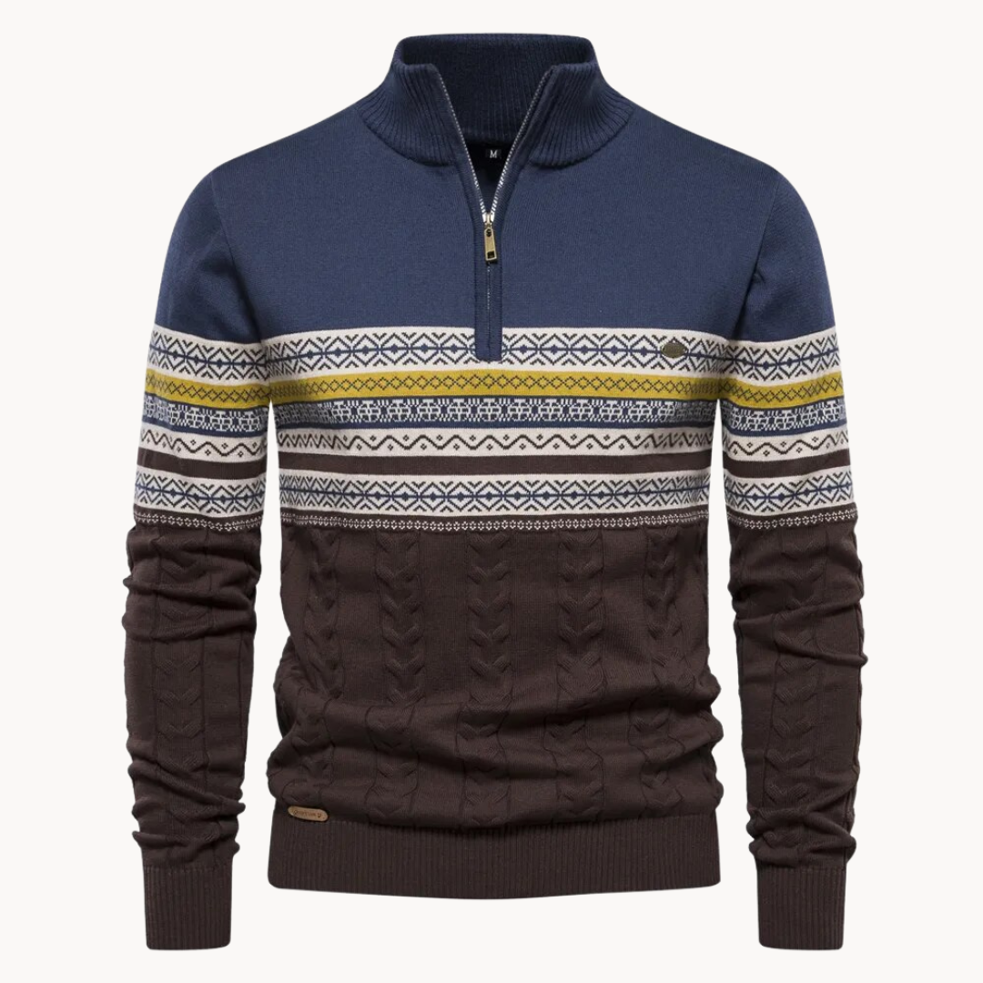 Pull Zip Soho Motif Nordique Inspiré Tricot Confortable Avec Câbles Sur Manches Et Corps