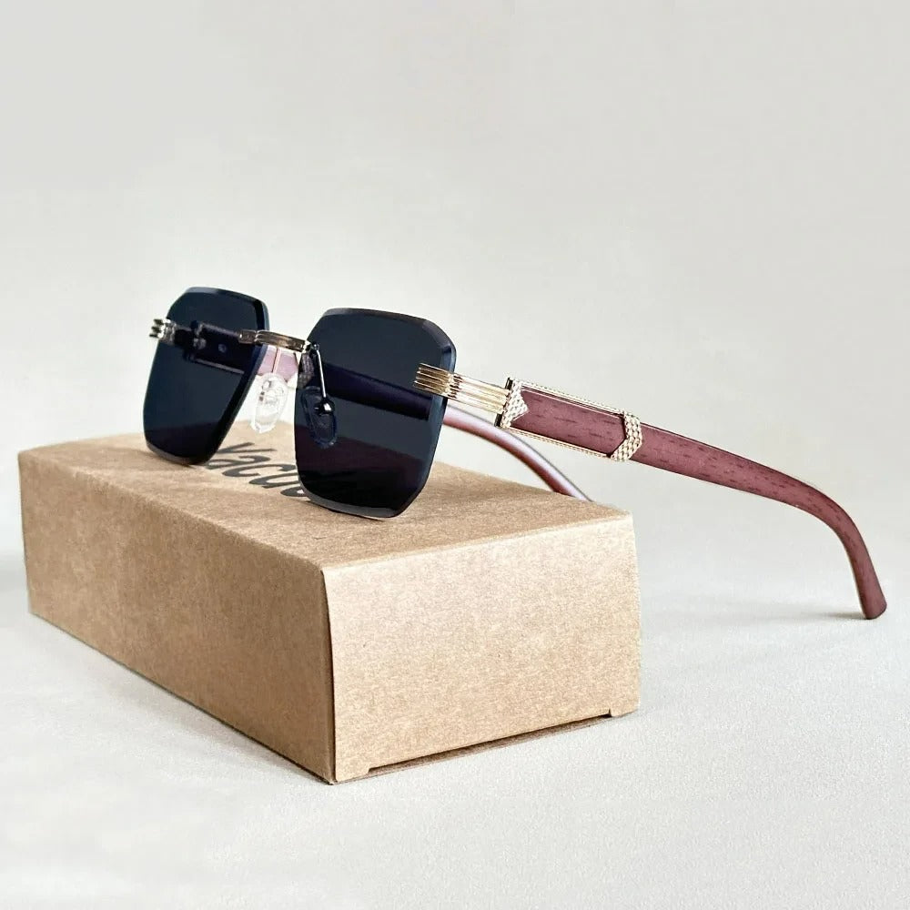 Lunettes Soleil Luxe Sans Monture Géométrique Avec Bras Texturés Et Confort Léger