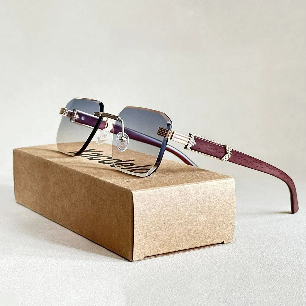 Lunettes Soleil Luxe Sans Monture Géométrique Avec Bras Texturés Et Confort Léger