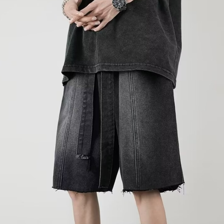 Shorts Denim Sonic Fringe Déchirés Avec Lavage Vintage Et Ourlet Distressé Coupe Décontractée Mi Cuisses
