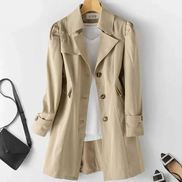 Trench Femme Coupe Classique Avec Fermeture Bouton Manches Longues Poignets Élégants