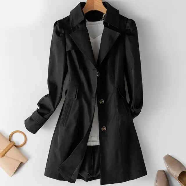 Trench Femme Coupe Classique Avec Fermeture Bouton Manches Longues Poignets Élégants