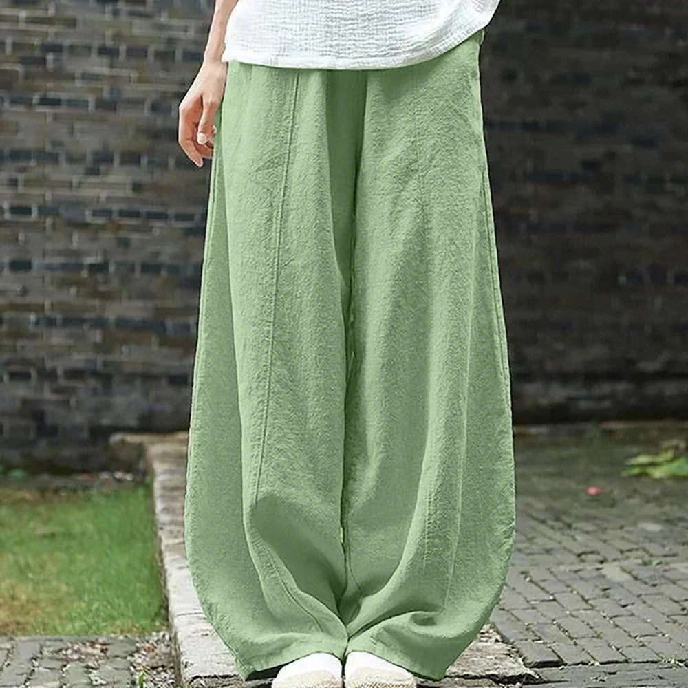 Pantalon Femme À Jambe Large Décontracté Avec Taille Élastique Longueur Pleine Style Décontracté