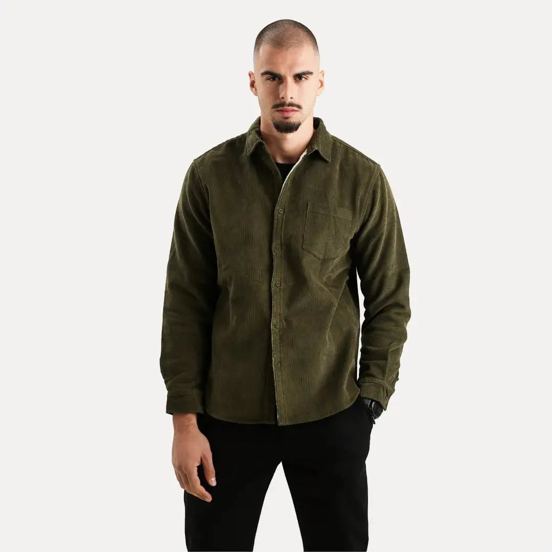 Chemise Velours Côtelé Pour Homme Avec Doublure Pelucheuse Chaude Mélange Coton Chaud Fermeture À Boutons