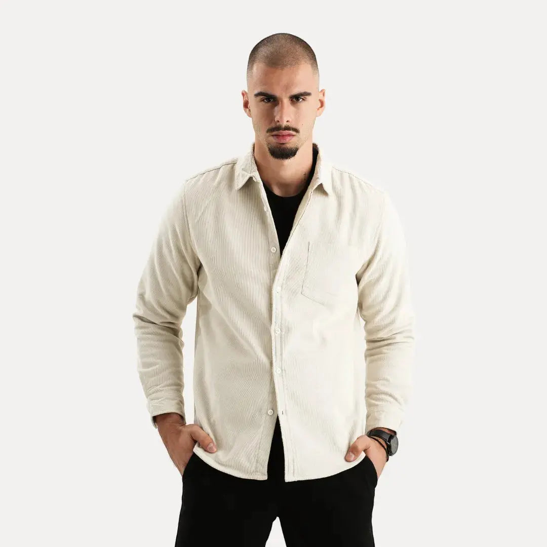 Chemise Velours Côtelé Pour Homme Avec Doublure Pelucheuse Chaude Mélange Coton Chaud Fermeture À Boutons