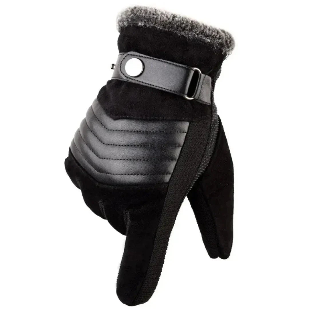 Steven Gants Tactiles Compatibles Écran Tactile Hiver En Suede Avec Doublure En Fourrure Synthétique Et Bracelet En Cuir