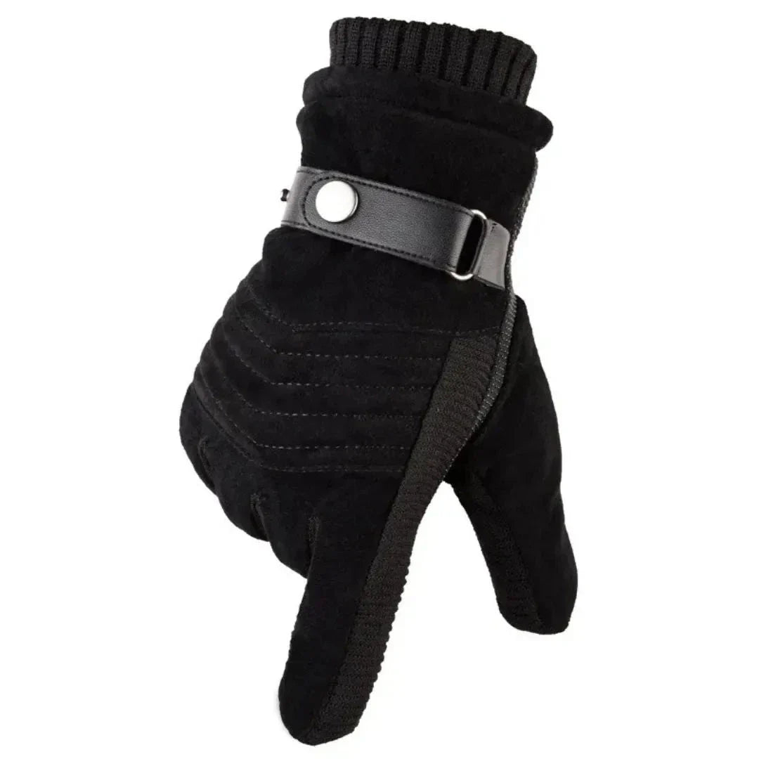 Steven Gants Tactiles Compatibles Écran Tactile Hiver En Suede Avec Doublure En Fourrure Synthétique Et Bracelet En Cuir
