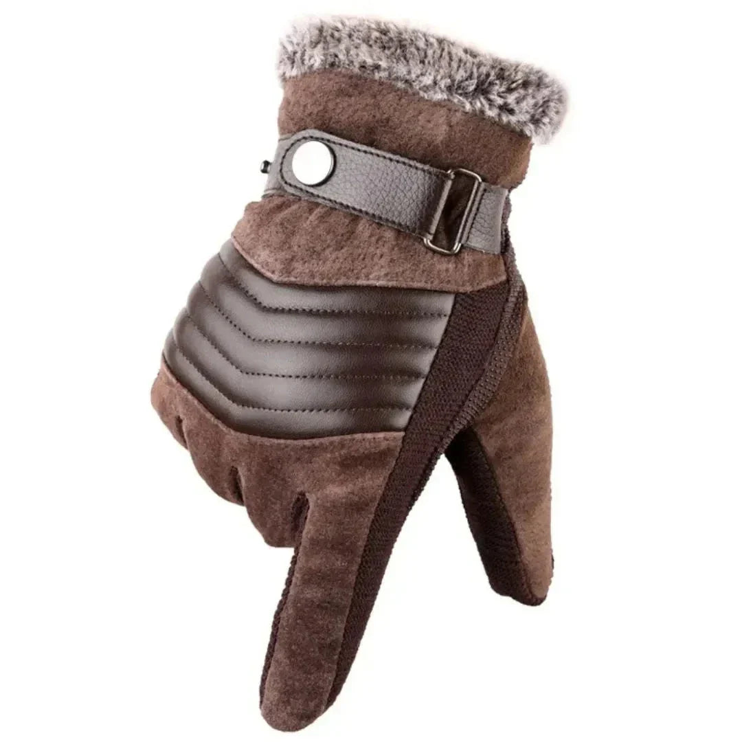 Steven Gants Tactiles Compatibles Écran Tactile Hiver En Suede Avec Doublure En Fourrure Synthétique Et Bracelet En Cuir