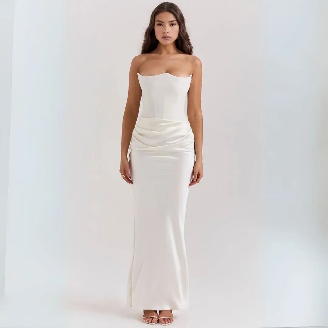 Robe Maxi Sans Bretelles Avec Corset Pour Femmes Élégante Et Fluide Satinée Pour Soirées