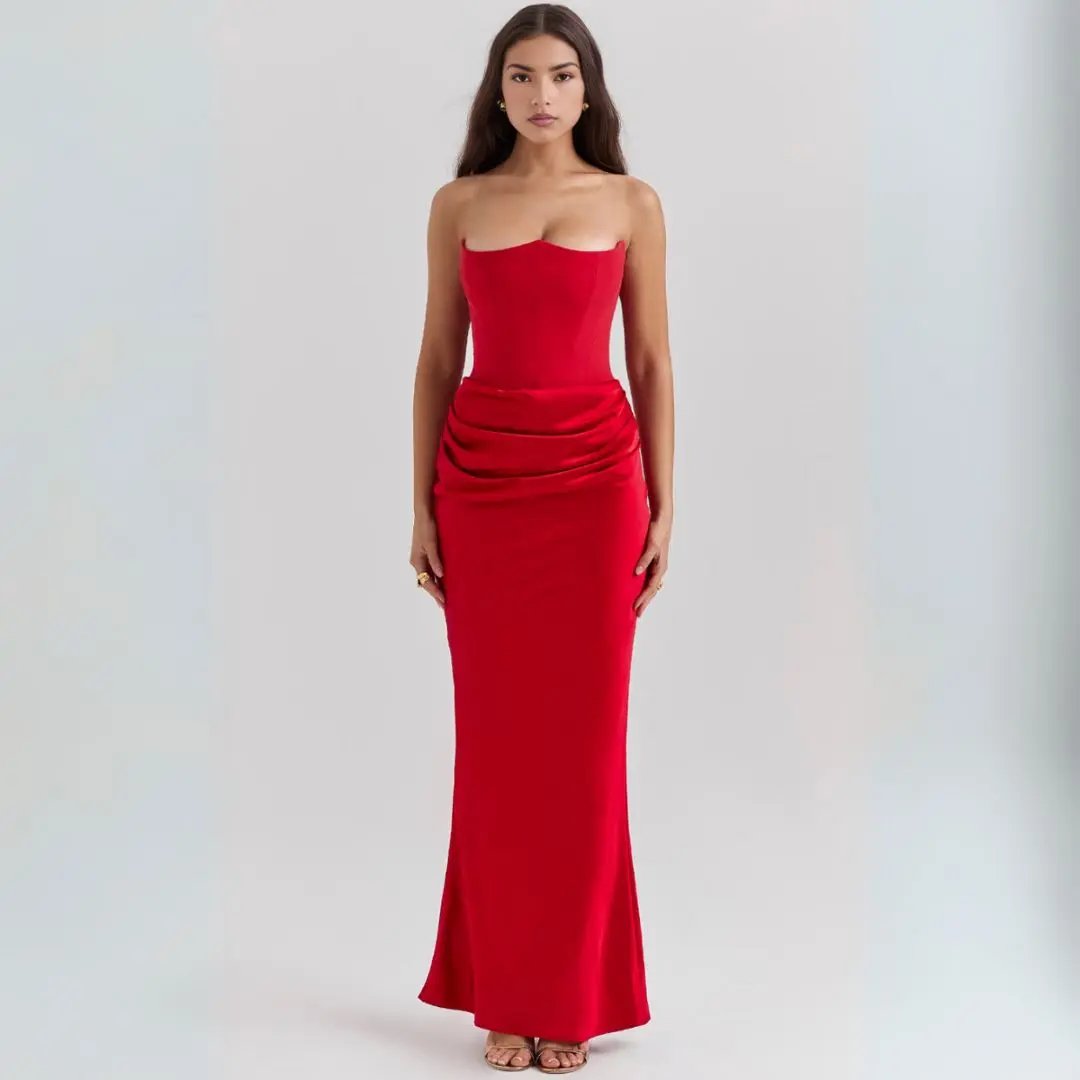 Robe Maxi Sans Bretelles Avec Corset Pour Femmes Élégante Et Fluide Satinée Pour Soirées