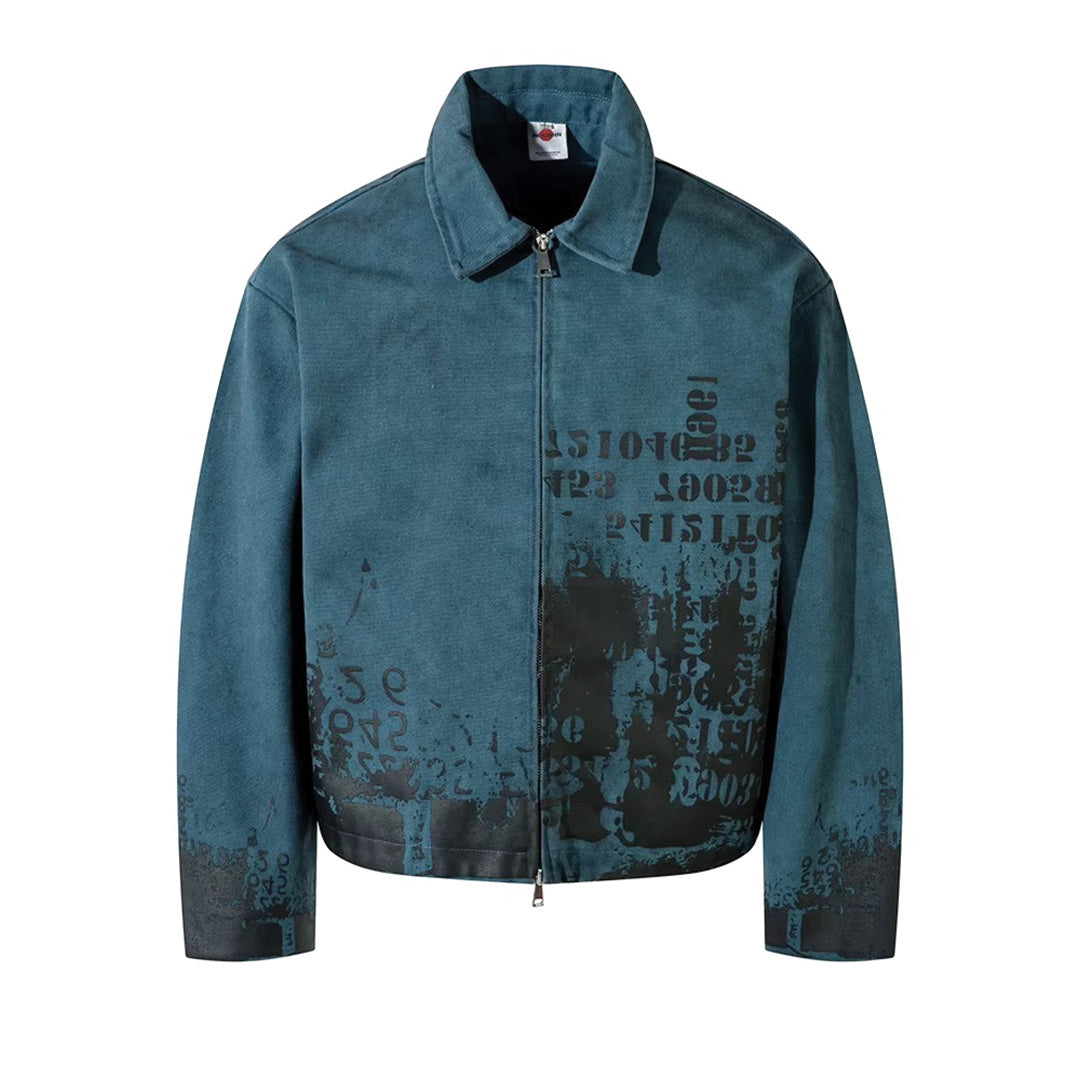 Veste en Toile Canvas Vie Col Revers Design de Chiffres Entrechoqués Moderne Décontractée Tendance