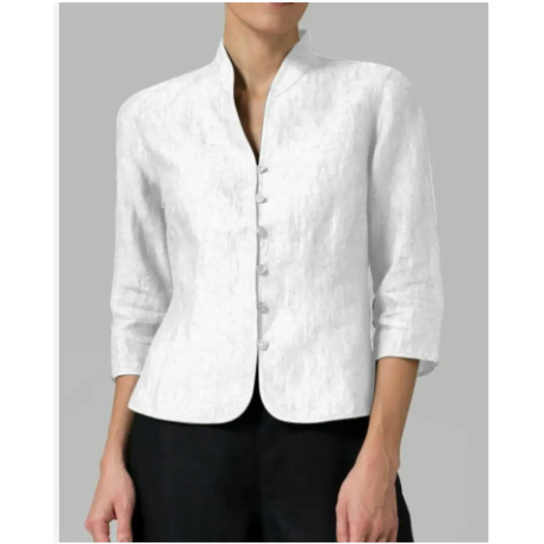 Blouse Mandarine Structurée Pour Femmes Élégante Et Polyvalente Coupe Tailorisée Bureau Et Soirée