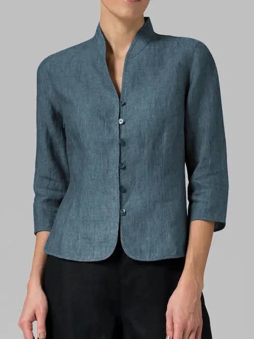 Blouse Mandarine Structurée Pour Femmes Élégante Et Polyvalente Coupe Tailorisée Bureau Et Soirée