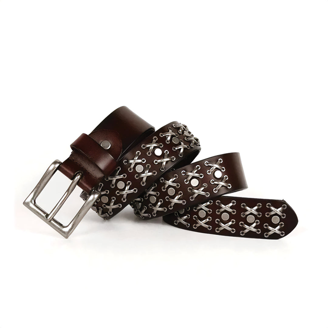 Ceinture En Cuir Desert Range Avec Clous En Acier Et Style Western Contemporain Pour Homme