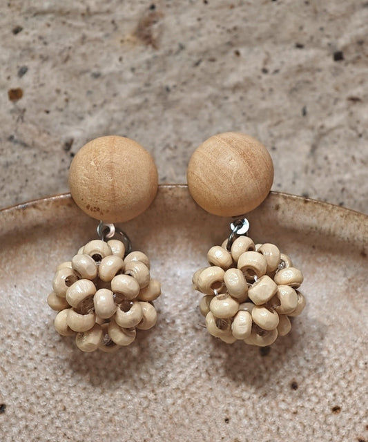 Boucles d'oreilles pendantes en argent sterling beige tissées en bois - Amawinc