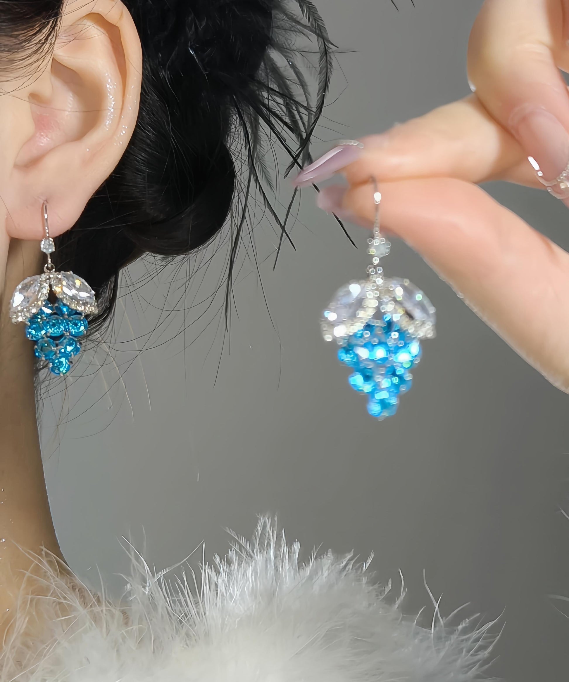 Boucles d'oreilles pendantes en forme de raisins en alliage bleu et cristal de zircon - Amawinc