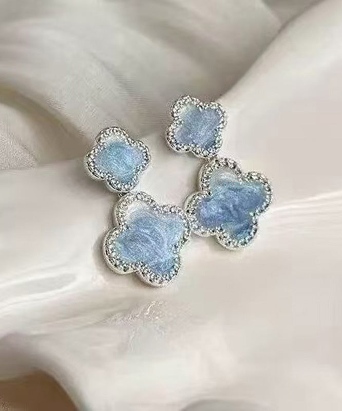 Boucles d'oreilles pendantes florales en alliage de cristal de cuivre bleu style glaçure goutte à goutte - Amawinc
