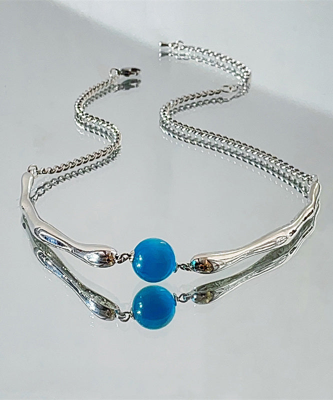 Collier avec pendentif en perles rondes en acier inoxydable bleu - Amawinc