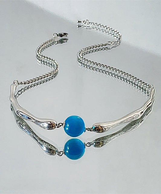 Collier avec pendentif en perles rondes en acier inoxydable bleu - Amawinc