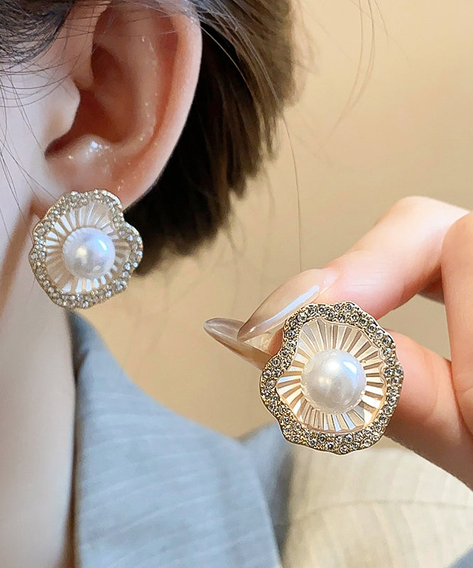 Boucles d'oreilles à tige en alliage de zircon et perles de style champagne - Amawinc