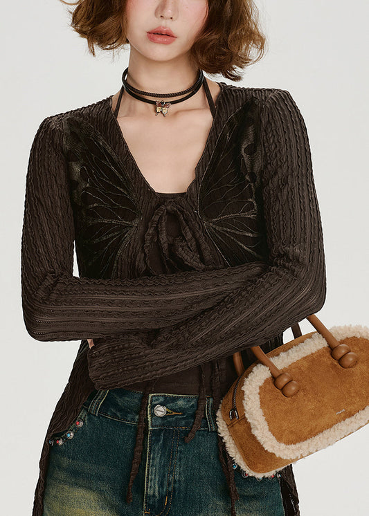 Gilets en coton à lacets papillon style chocolat, printemps - Amawinc
