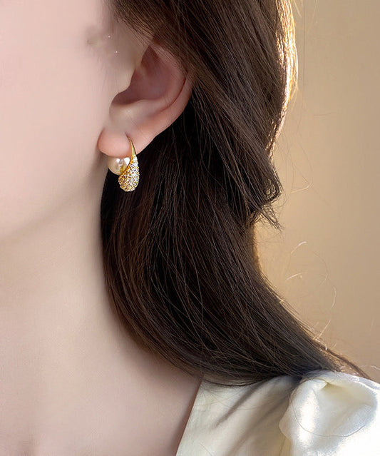 Boucles d'oreilles créoles en alliage de cuivre doré et perles de zircon - Amawinc